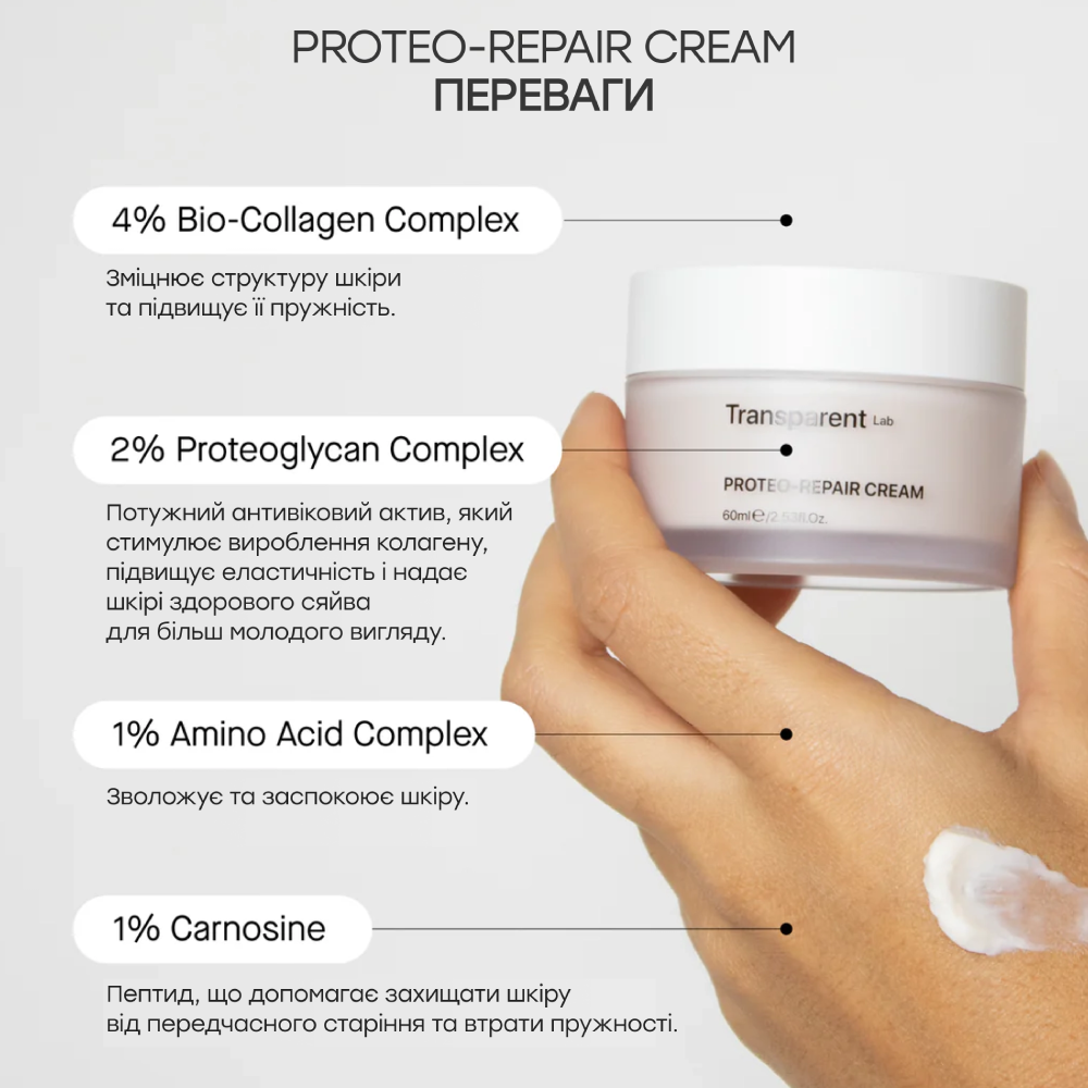 TRANSPARENT LAB Proteo-Repair Cream 60ml - Зволожувальний антивіковий крем для зміцнення шкіри обличчя - фото №3 TRANSPARENT LAB Proteo-Repair Cream 60ml - Зволожувальний антивіковий крем для зміцнення шкіри обличчя - фото №3